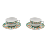 2 cups Christofle Oceana Green Ginkgo porcelain