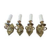 Series of 4 art deco sconces to lions in solid golden brass 40s 50s