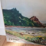 Tableau ancien promenade au bord de mer