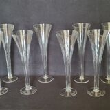 8 old champagne flutes evased blown glass model impossible