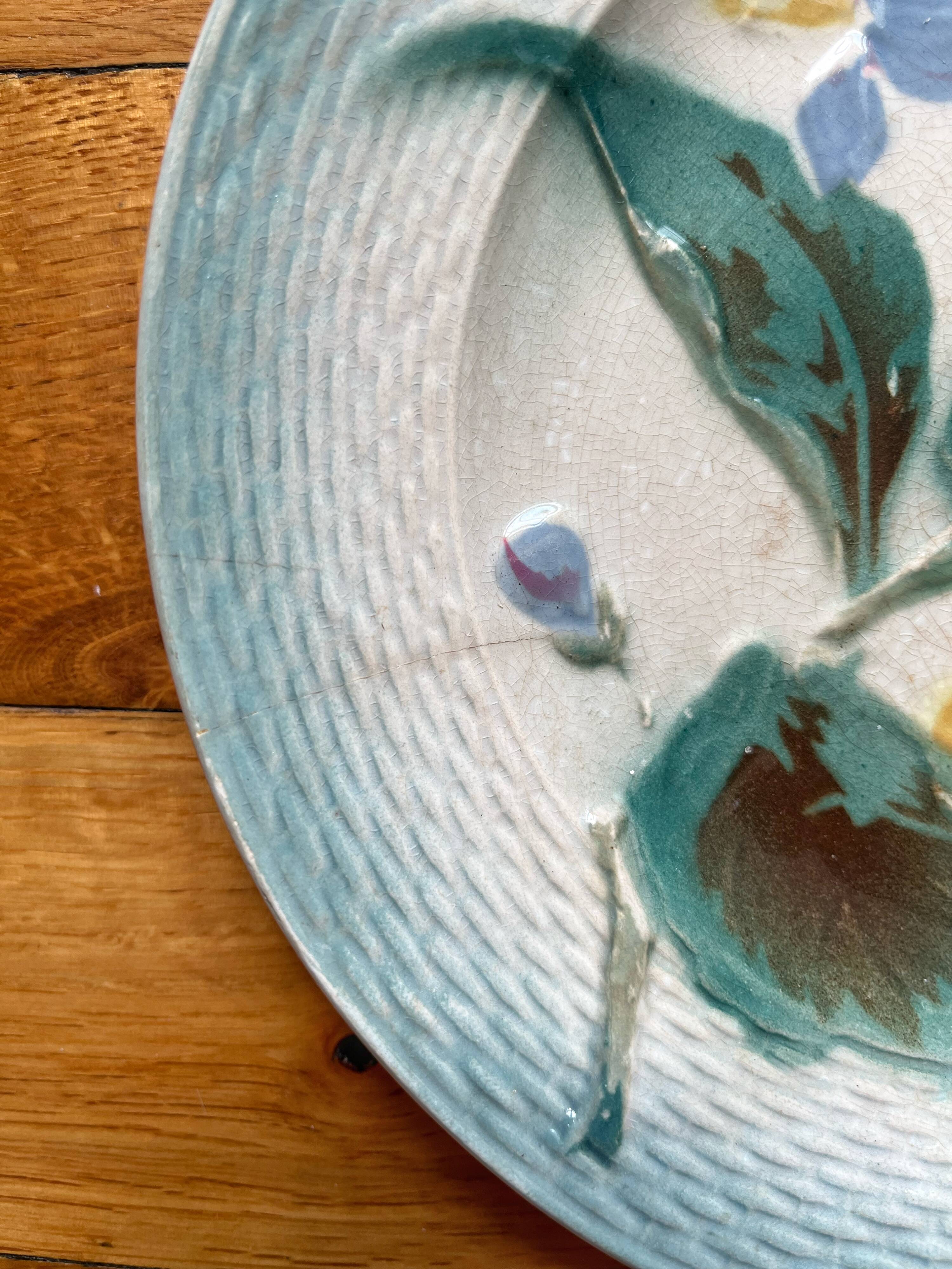 2 antique dessert plates in fruit slip Saint Amand and Hamage