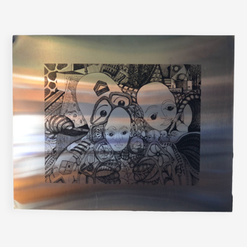 Surrealist lithograph on metal