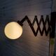 Vintage wooden scissors lamp with glass shade, '70s