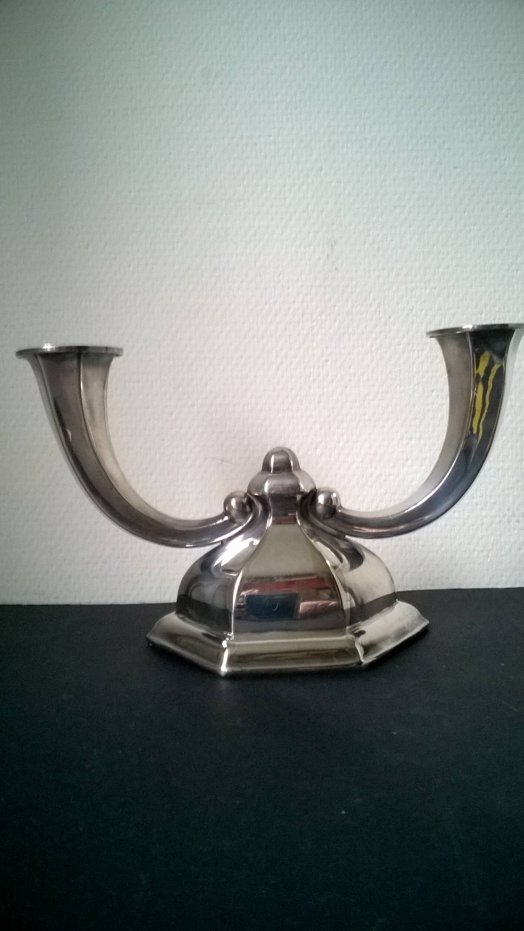 Art Deco silver metal candle holder - candlestick