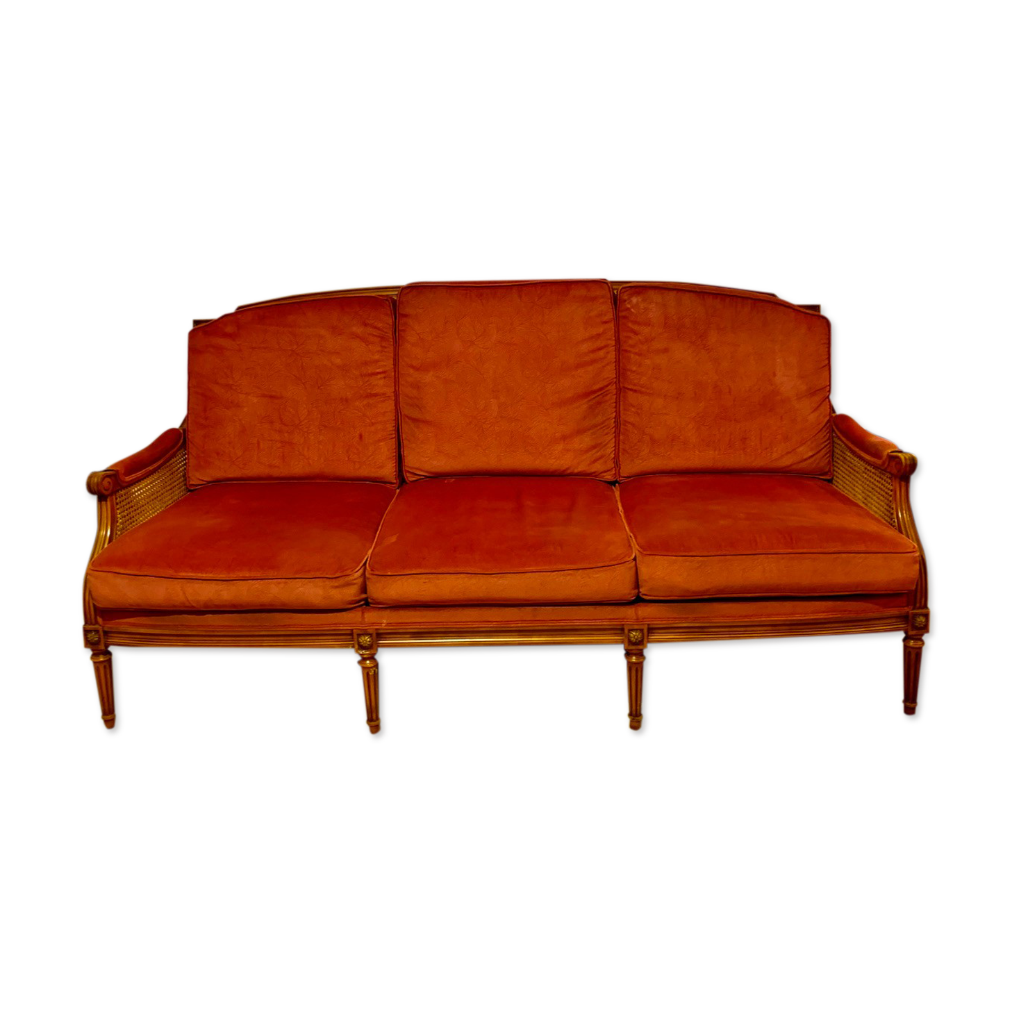 Three-seater sofa in cannage and pink velvet