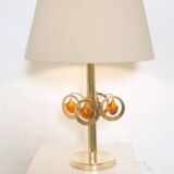 Lampe de table en laiton avec ornements en verre couleur ambre ca  1970