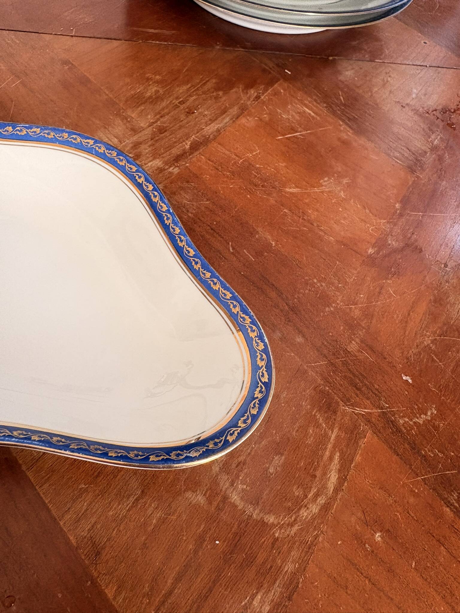 Plate, Ramekin, Salad Bowl 23cm, Limoges Porcelain, Blue and Gold, Betoule