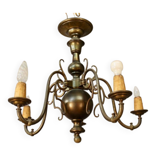 Lustre hollandais 5 feux en bronze, XIXème s. — Beyit