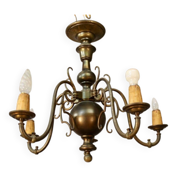 Lustre hollandais 5 feux en bronze, XIXème s.