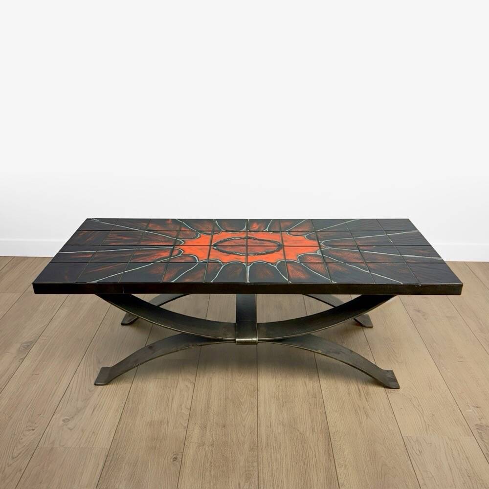 Ferlor International coffee table in brushed steel and ceramic from the 1970s.