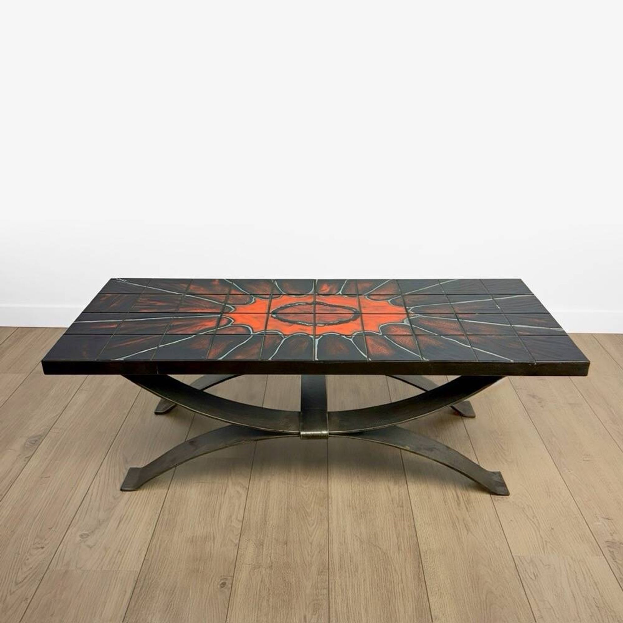 Ferlor International coffee table in brushed steel and ceramic from the 1970s.