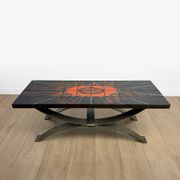 Ferlor International coffee table in brushed steel and ceramic from the 1970s.