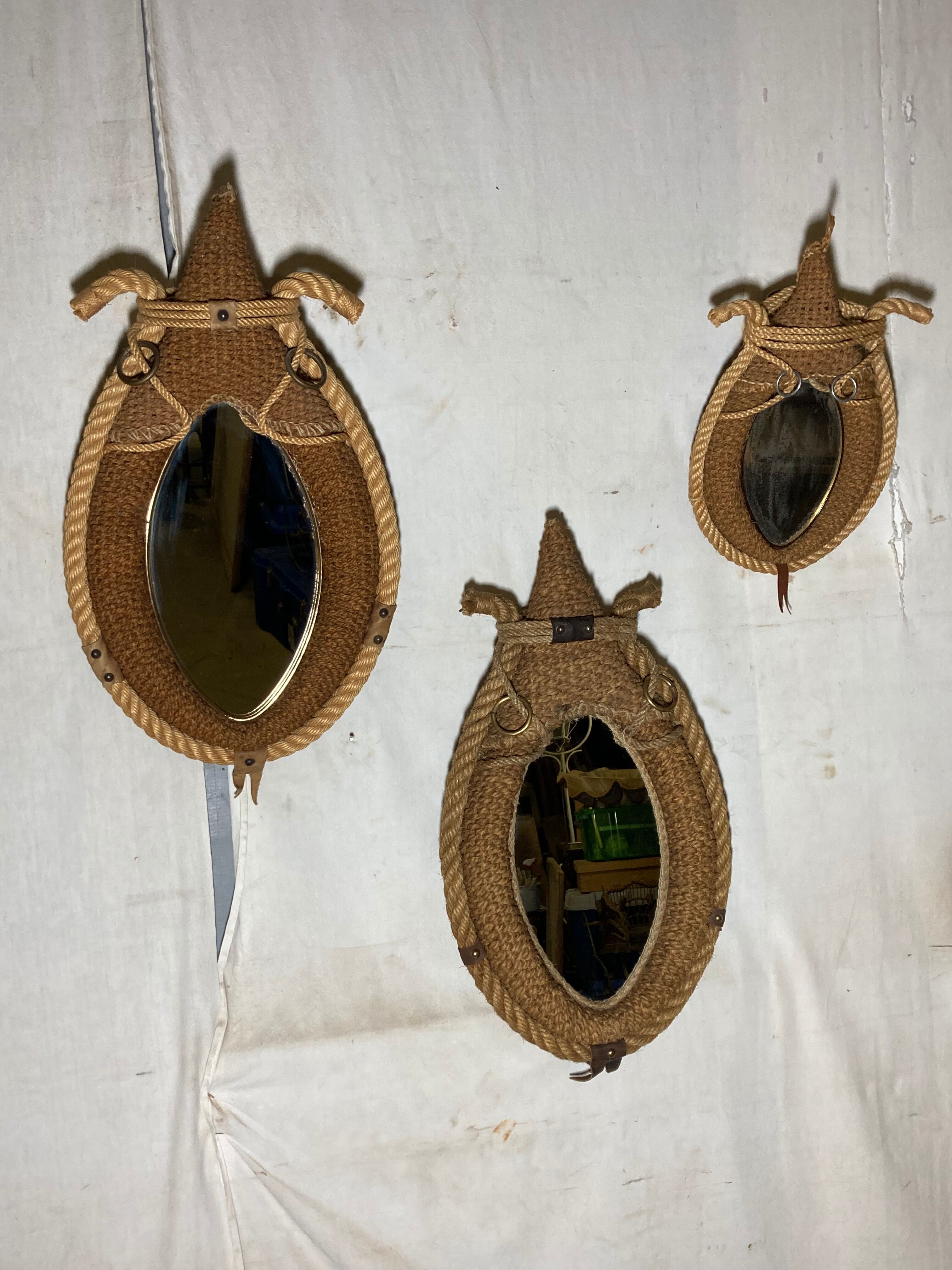 Set of 3 rope mirrors in the spirit of "Audoux and Minet"