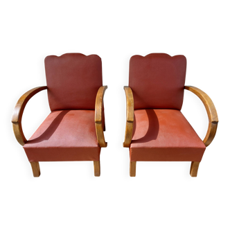 paire de fauteuils moustache terracotta, art déco