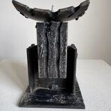 Vintage Brutalist Heavy Sculpture Wrought Iron Candle Holder
