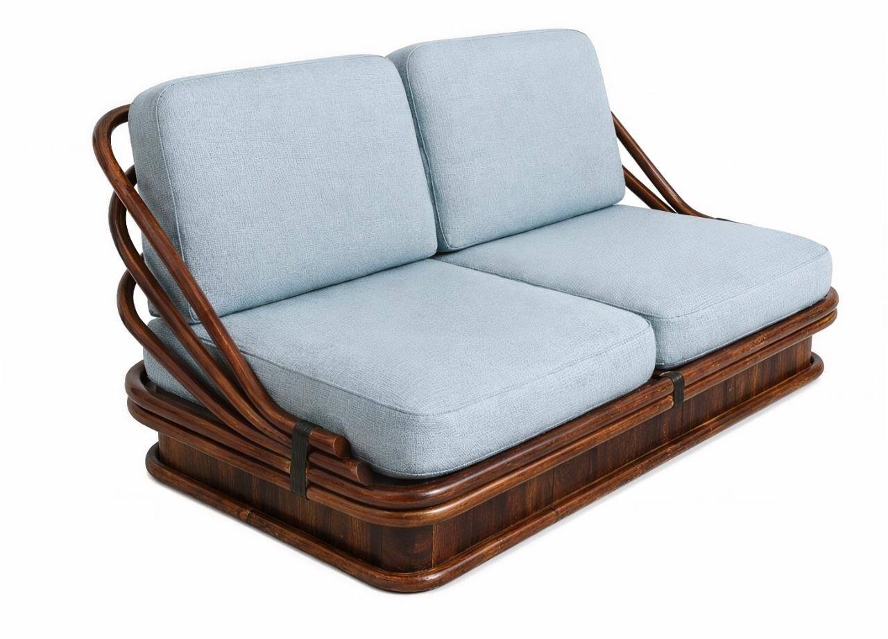 Canapé Mid Century Modern en bambou et cuir par Vivai del Sud