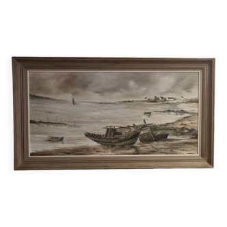 Painting by C. Bonnec, landscape of Brittany