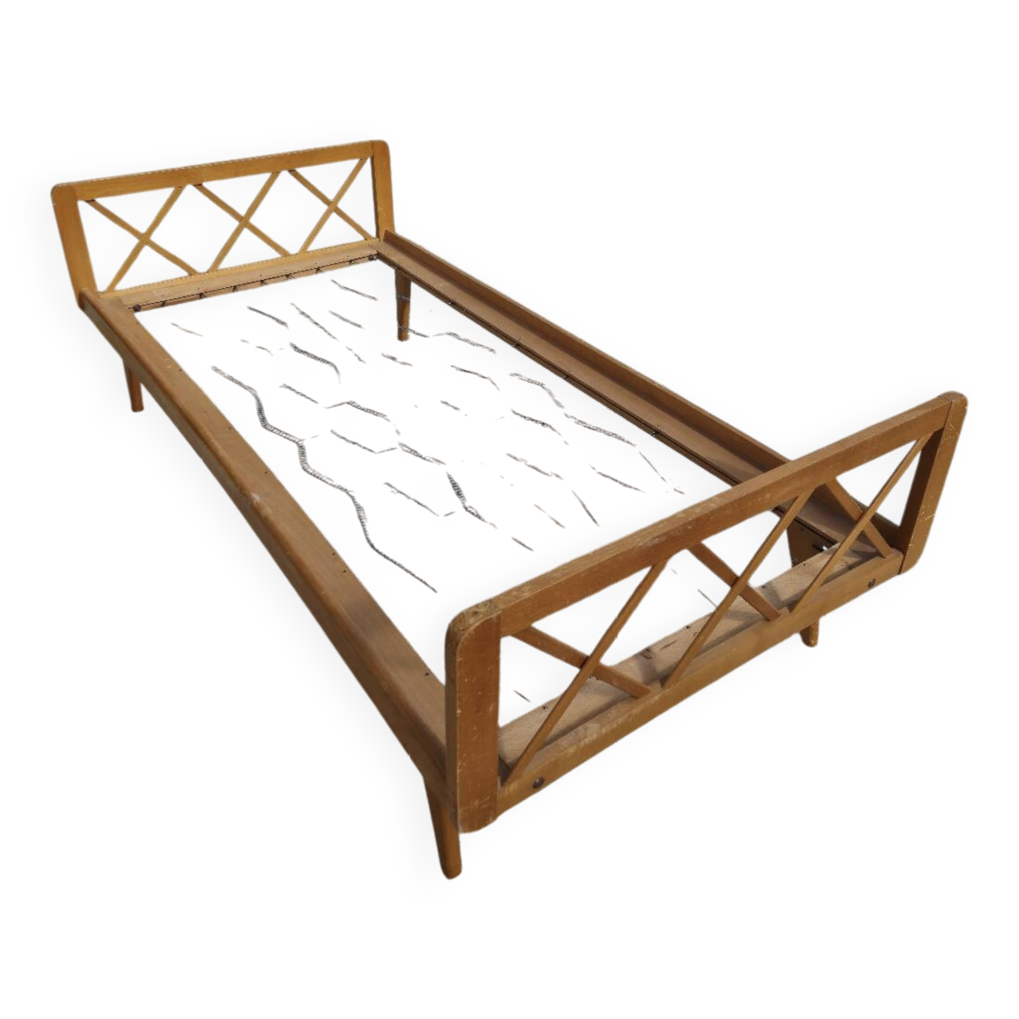 Vintage bed with compass feet from the 1950s