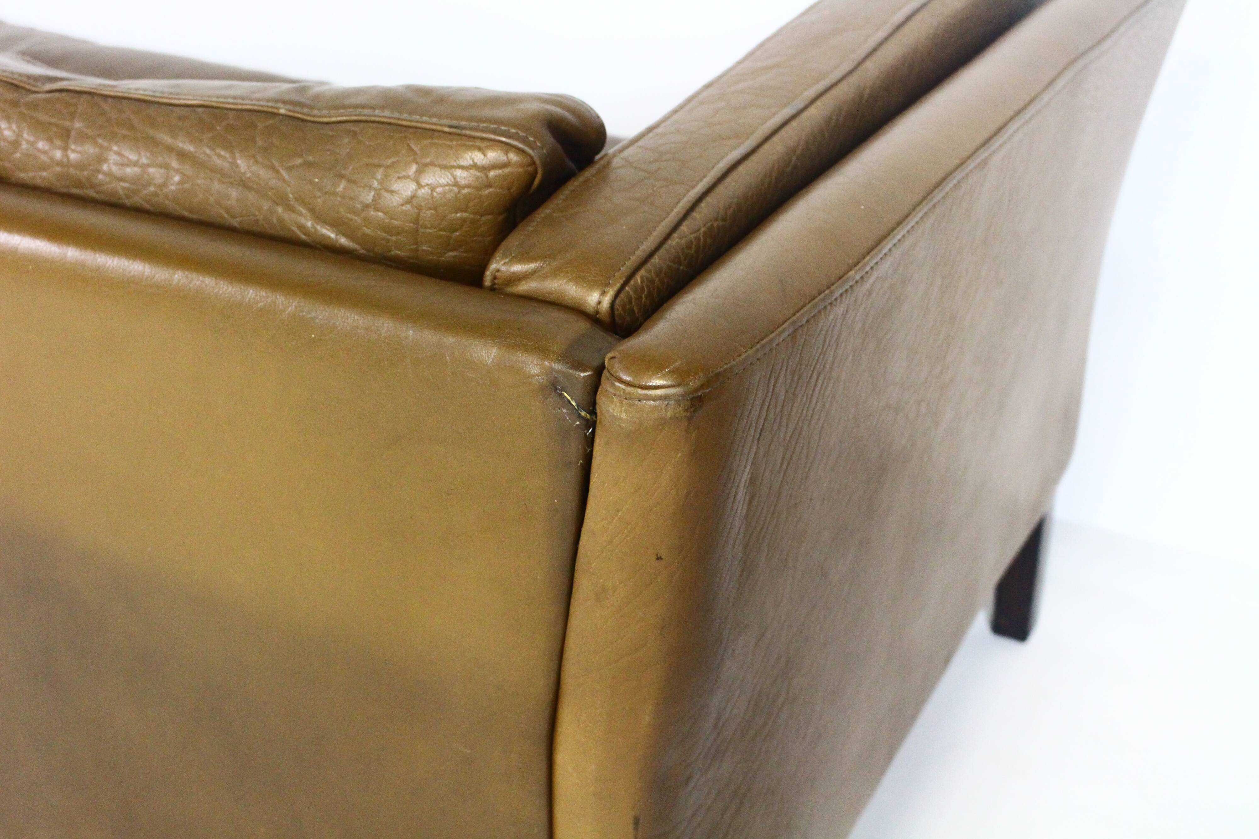 1970s brown leather sofa by Vejen Polstermøbelfabrik