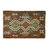 Turkish Vintage Geometric Kilim Green and Terracotta 232 x 155 cm