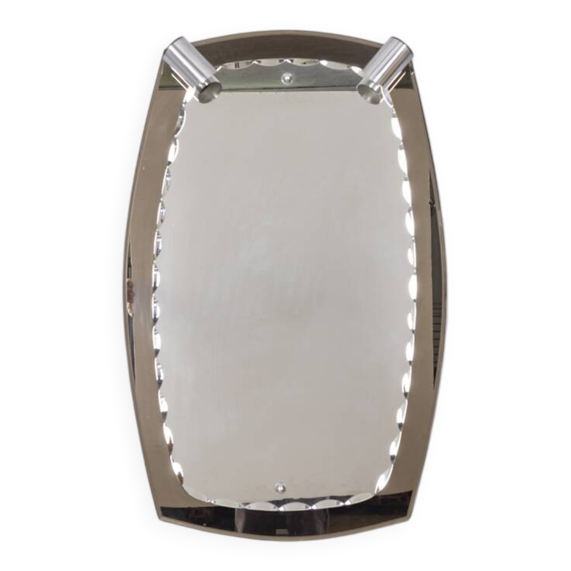 VINTAGE 1960S SMOKED GLASS WALL MIRROR WITH ITALIAN DESIGN SPOTLIGHTS
