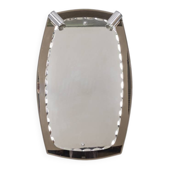 VINTAGE 1960S SMOKED GLASS WALL MIRROR WITH ITALIAN DESIGN SPOTLIGHTS