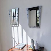 Pair of "Memphis" mirrors from the 80s in chrome and wood.