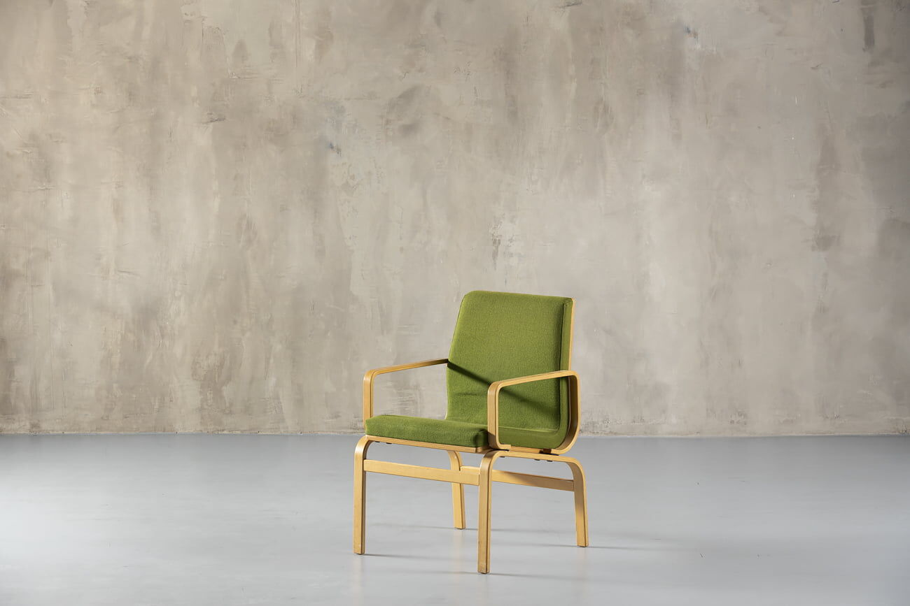 Bentwood chair in green upholstery Bill Stephens style, Denmark, 1970s