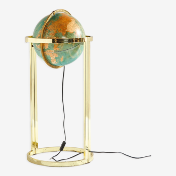 Illuminated globe on brass frame, 1980s
