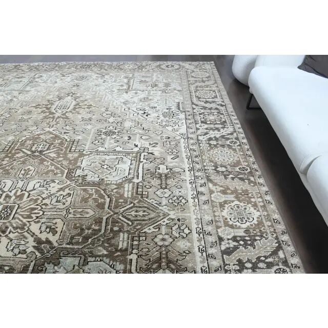 1960s Vintage Persian Handmade Wool Cotton Light Brown Area Rug 283x374