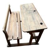 Old double school desk with built-in bench