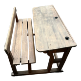 Old double school desk with built-in bench