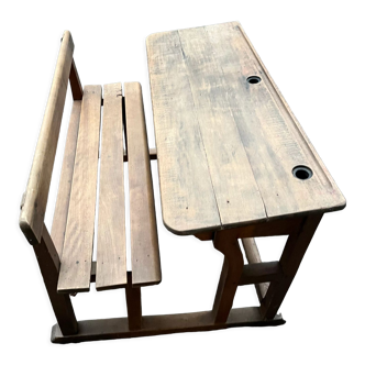 Old double school desk with built-in bench