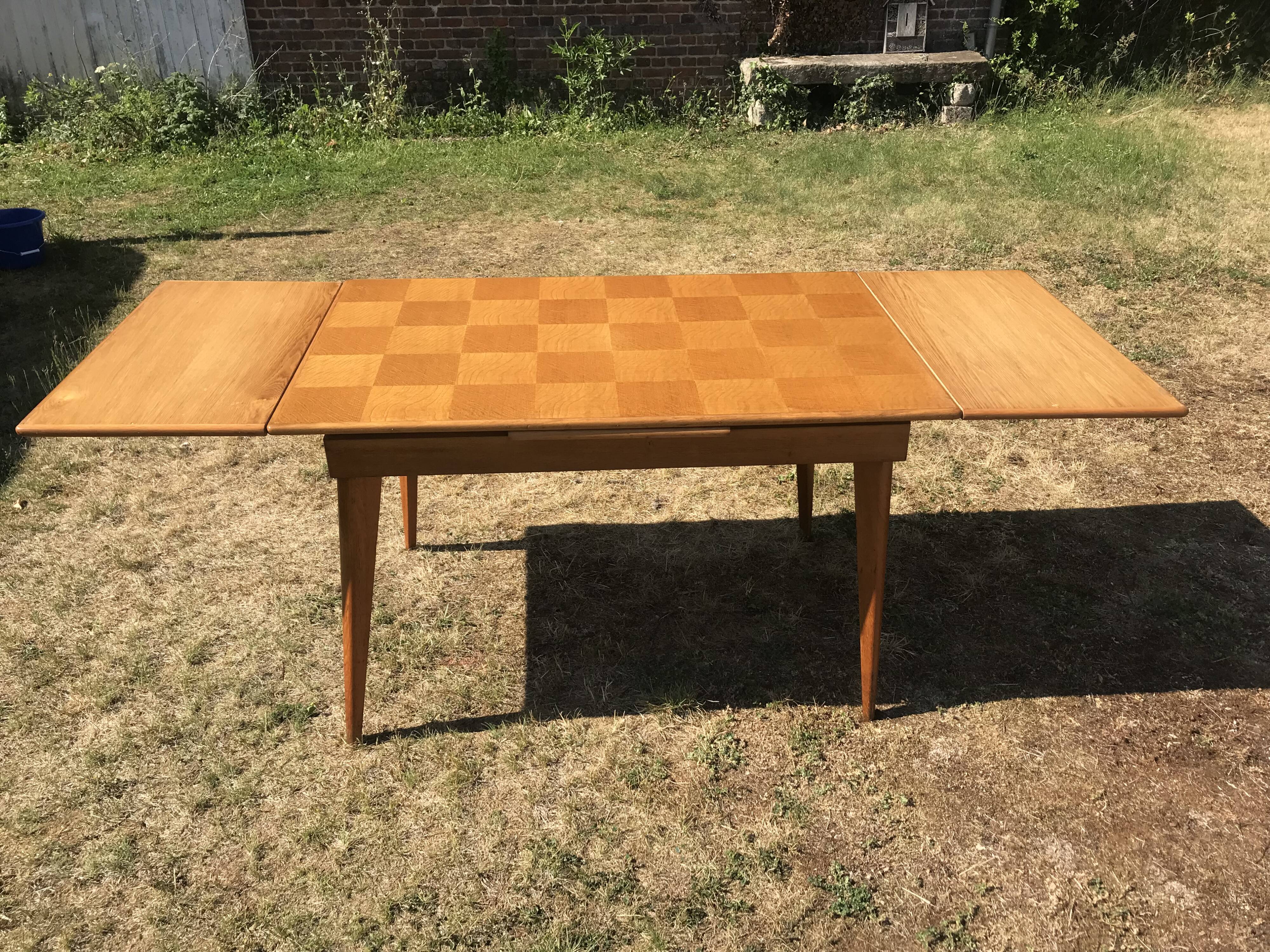 Vintage oak dining table compass legs