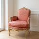 Pair of Louis XV cabriolet armchairs in wood and pink fabric.