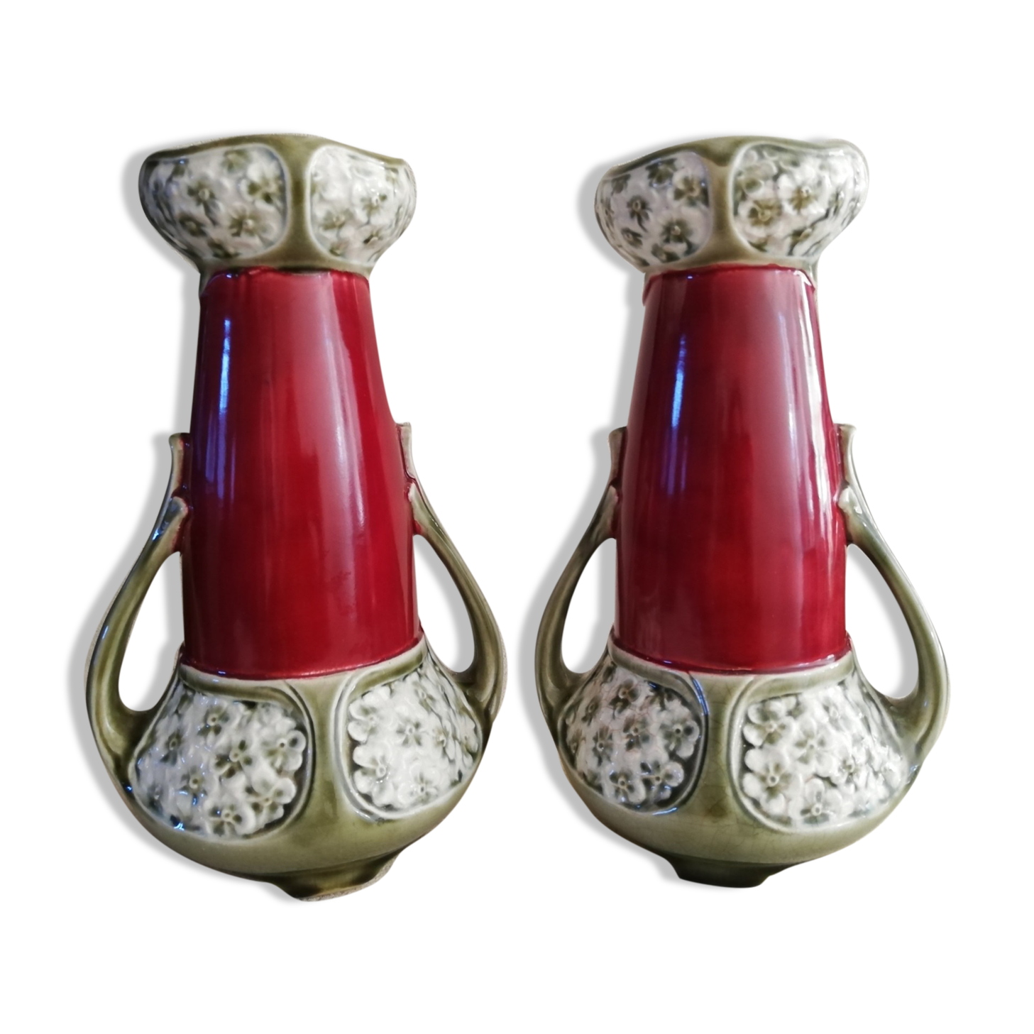 Pair of fives-lille art nouveau vases with handles