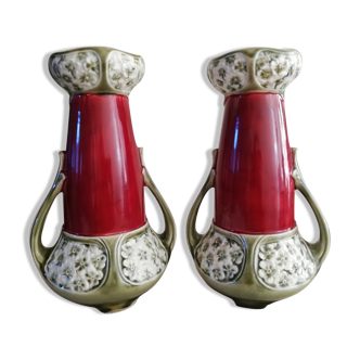 Pair of fives-lille art nouveau vases with handles
