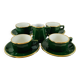 Bistro Coffee Service Cups Saucers and Green Faceted Milk Jug