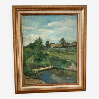 Landscape signed Russian school of 1942