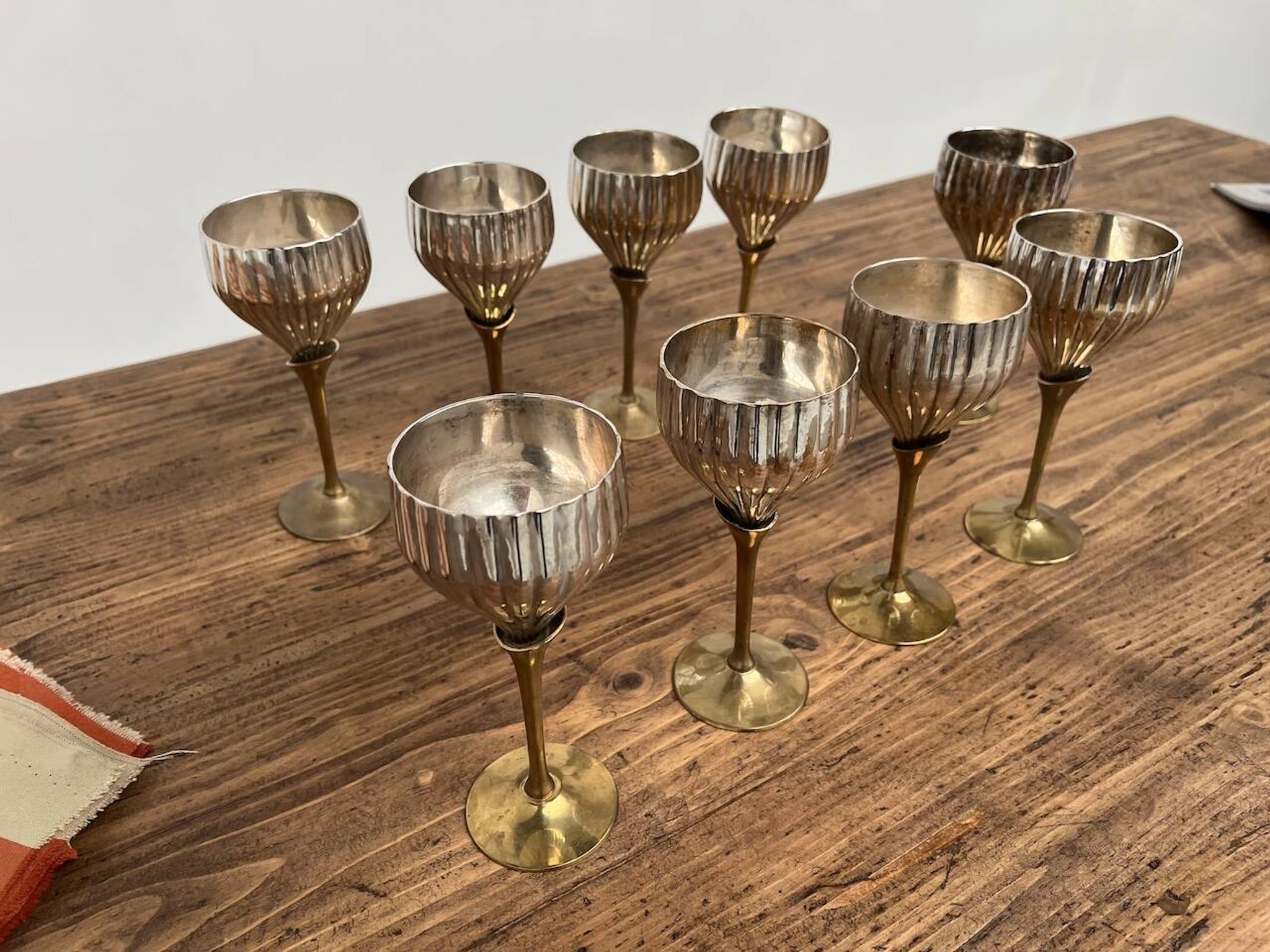 9 old glasses in silver metal and brass
