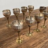 9 verres ancien en métal argenté et laiton