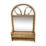 Vintage rattan wall shelf with mirror