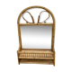 Vintage rattan wall shelf with mirror