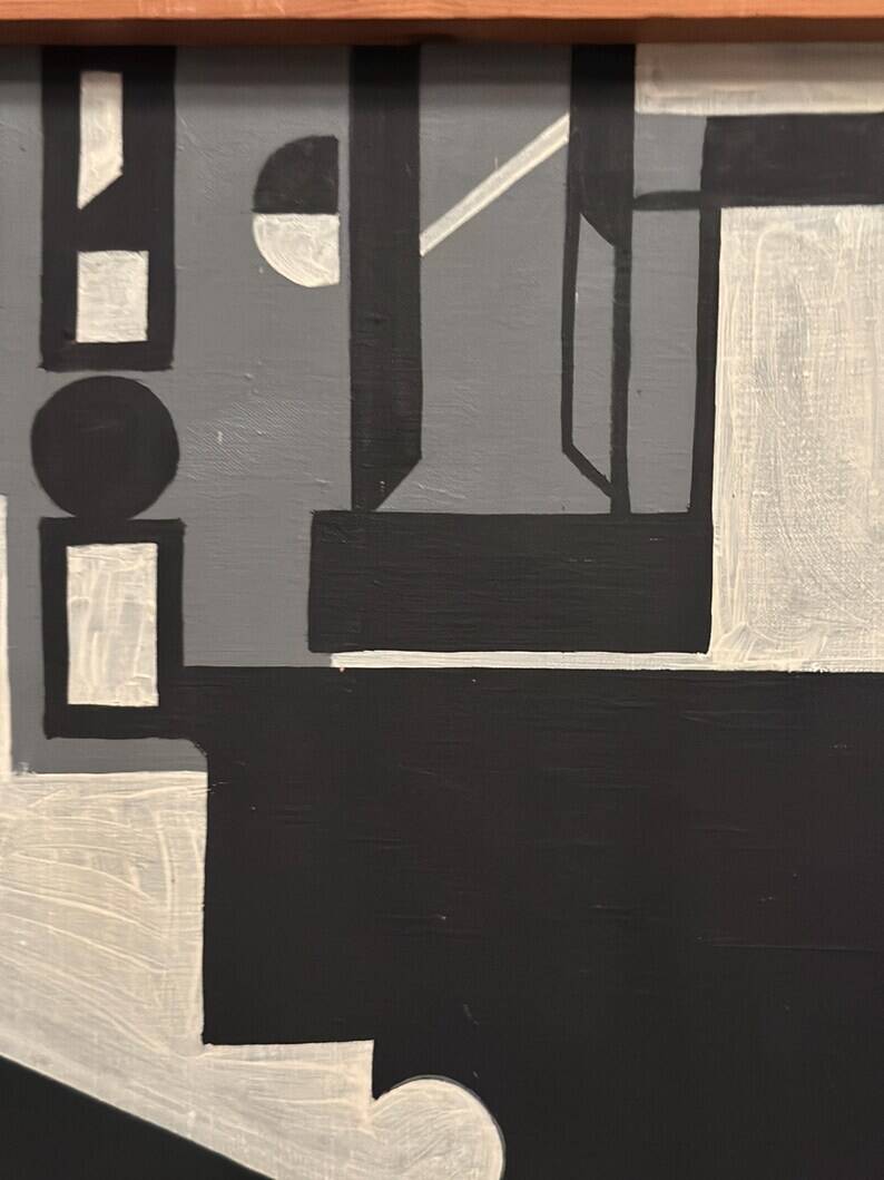 Original Danish Oil on Canvas – “Cultural Revolution in the Passerenden” by Finn Johansen 1967 – Vintage & Framed – 56.5×36.5cm (22.2" × 14.4")