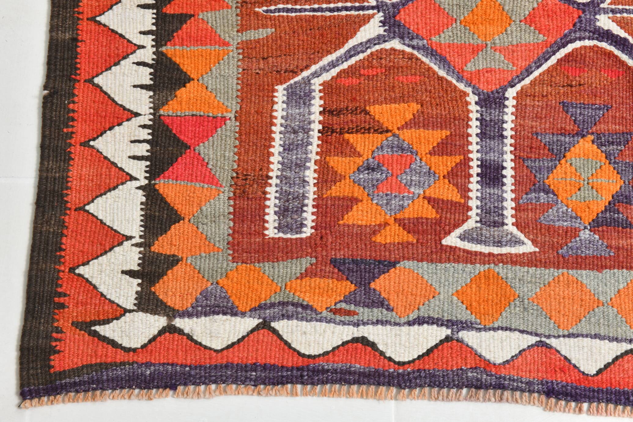 Red Orange Tribal Vintage Runner Rug, 101x297Cm