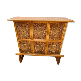 Bar comptoir en bois et décors en osier rotin 50/60