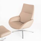 Leather armchair with footstool. Lotus model. Manufacturer: Kebe. Denmark