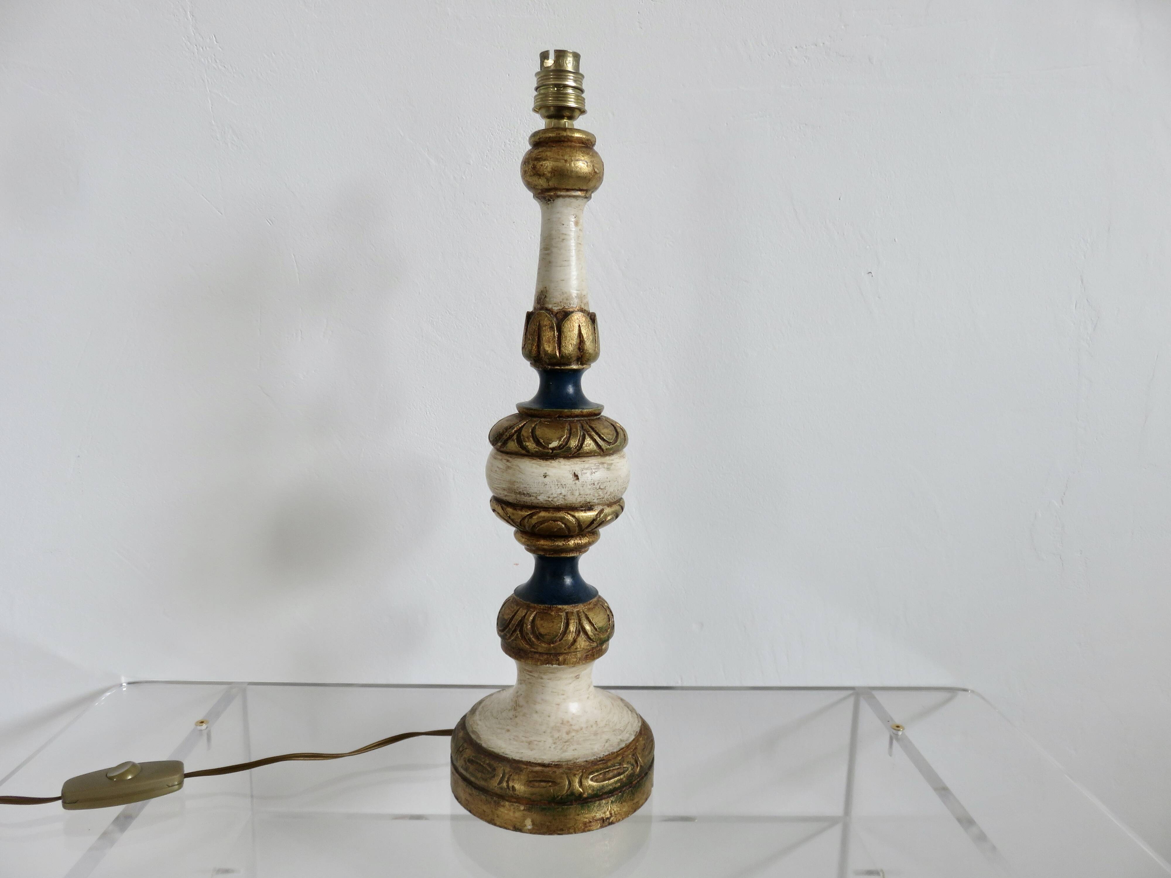 Large baroque lamp in polychrome wood, 1960s