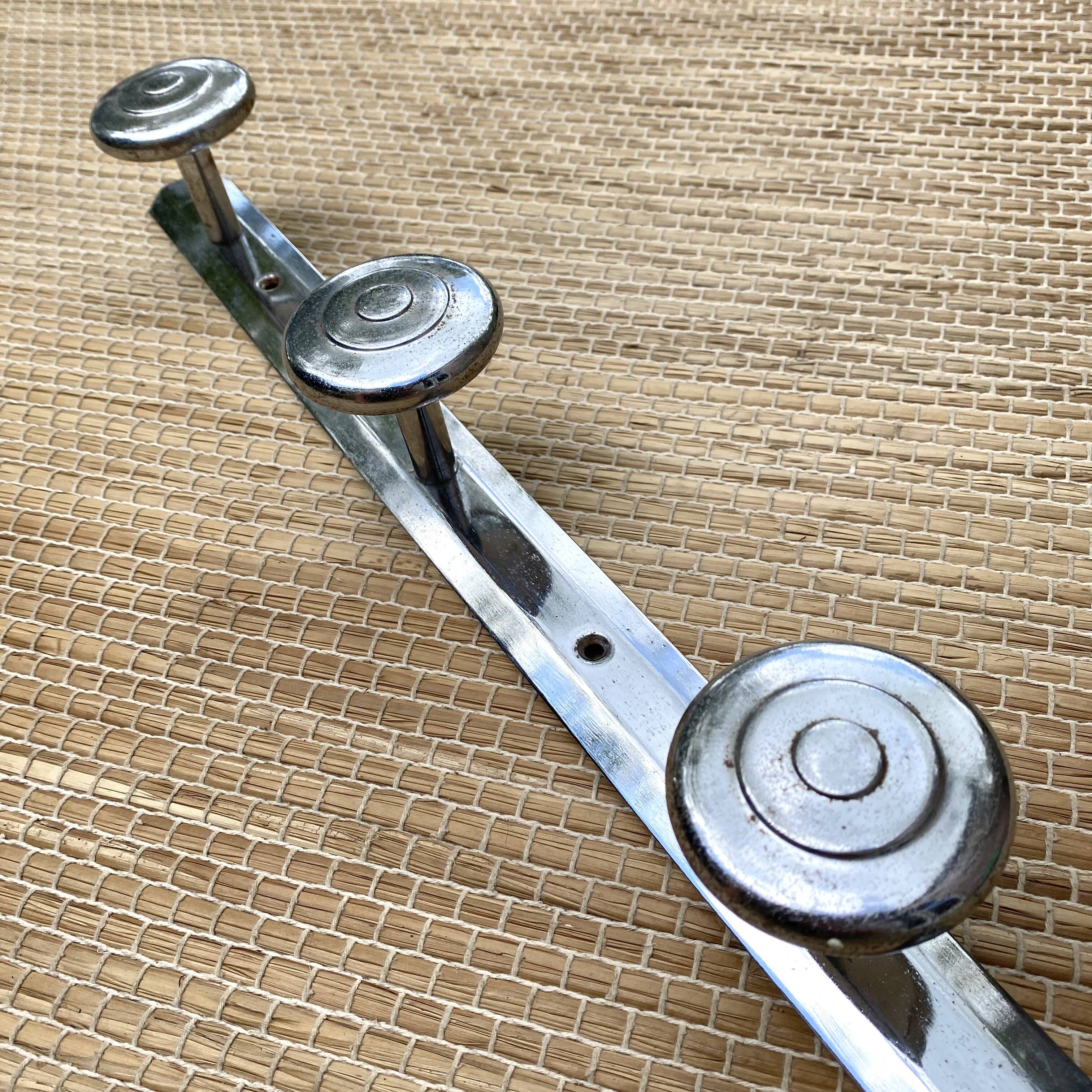 Chrome wall coat rack with 4 hooks, 40s-50s