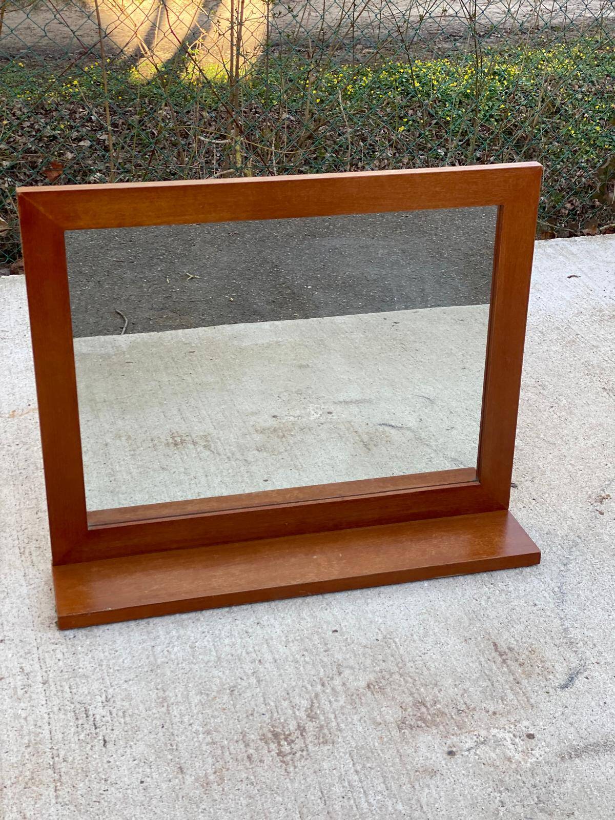 Scandinavian mirror with wooden shelf 80x65cm